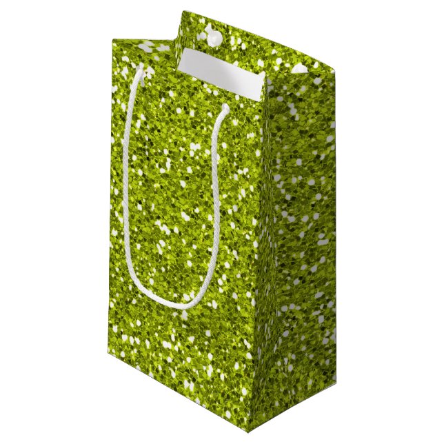 Stylish Lime Green Glitter Small Gift Bag (Front Angled)