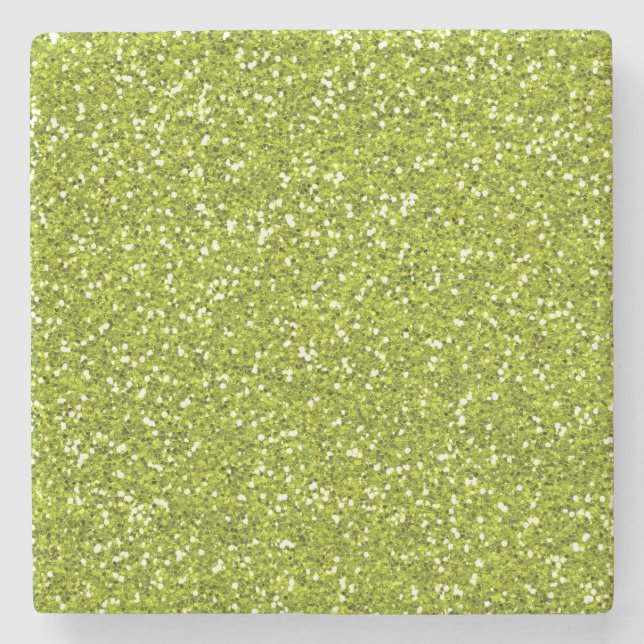 Stylish Lime Green Glitter Stone Coaster (Front)