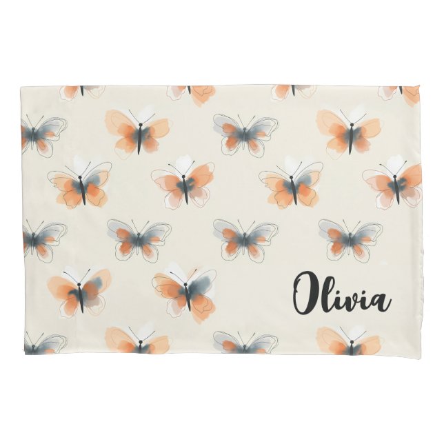Stylish Line Art Butterflies Personalised Pillowcase (Front)