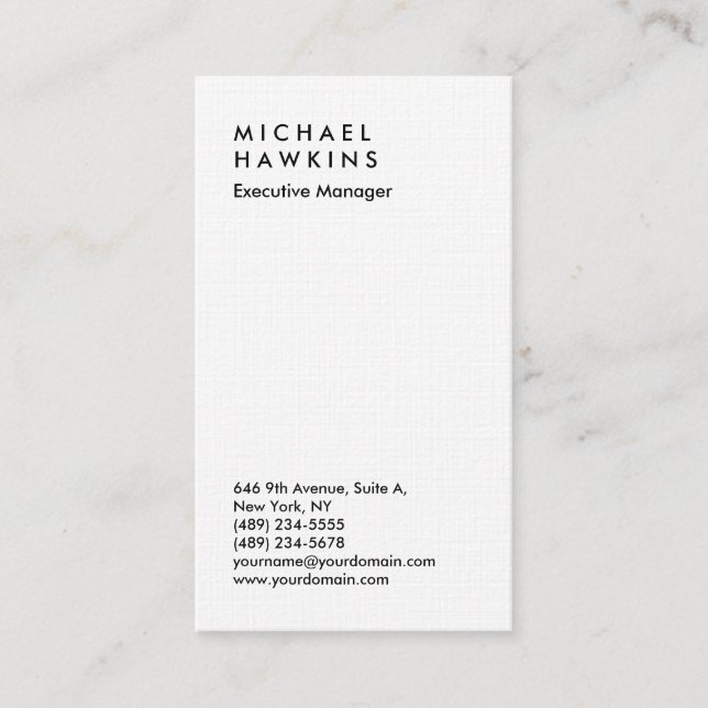 Stylish linen professional plain manager business card (Front)