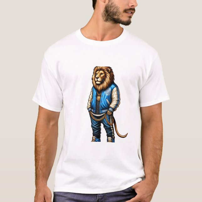 Stylish Lion in Modern Streetwear Design T-Shirt (Front)