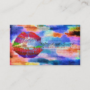 Stylish Lips Makeup Artist Colourful Modern Wood 3 Business Card