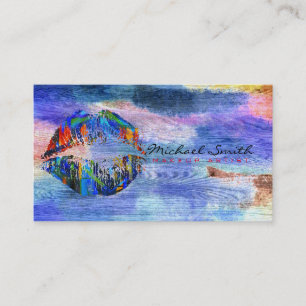 Stylish Lips Makeup Artist Colourful Modern Wood # Business Card