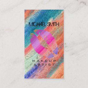 Stylish Lips Makeup Artist Modern Colourful Wood # Business Card