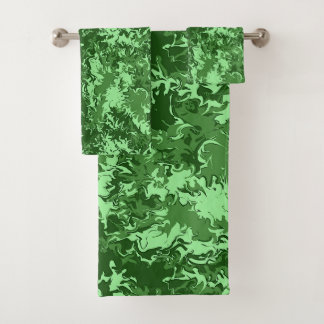 Stylish Liquid Abstract Art Green Pattern Bath Towel Set