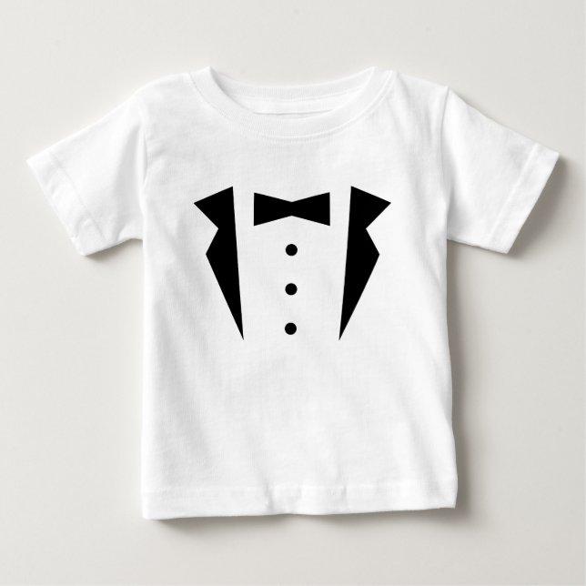 Stylish Little Gentleman Tuxedo With Black Bow Tie Baby T-Shirt (Front)