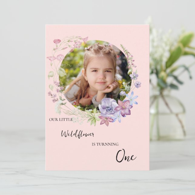 Stylish Little Wildflower Garden Girl 1st Birthday Invitation (Standing Front)