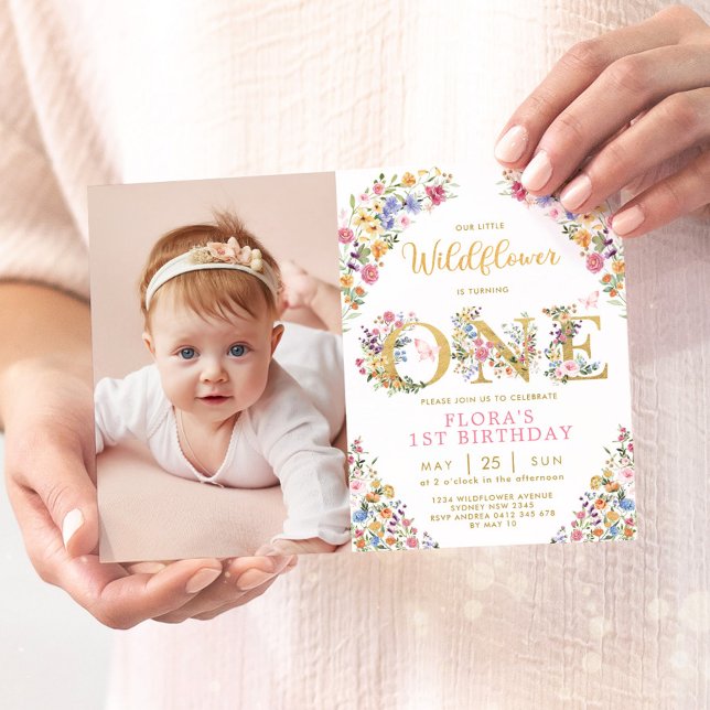 Stylish Little Wildflower Garden Girl 1st Birthday Invitation (Creator Uploaded)