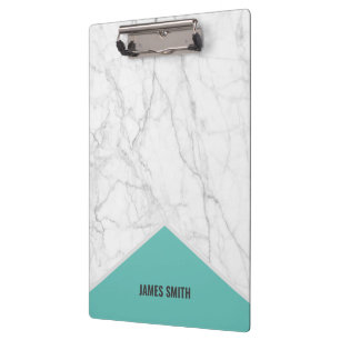 Stylish Look Name Customise White Marble Clipboard