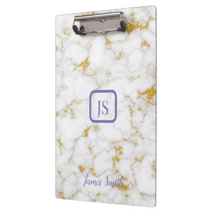 Stylish Look Name Customise White Marble Clipboard