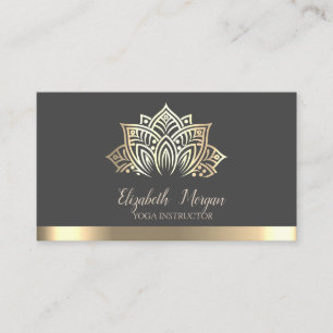 Stylish Lotus Gold Stripe Yoga Instructor Business Card