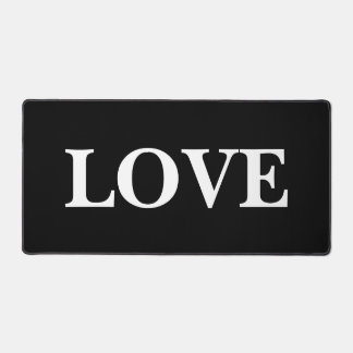 Stylish Love Design White Text Black Background Desk Mat