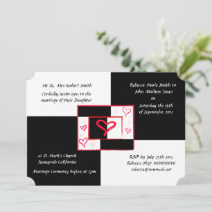 Stylish love heart black white wedding invitations