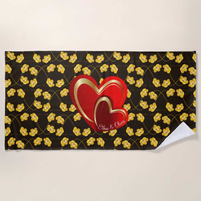 Stylish  Love Red Hearts Personalised Gift  Beach Towel (Front)