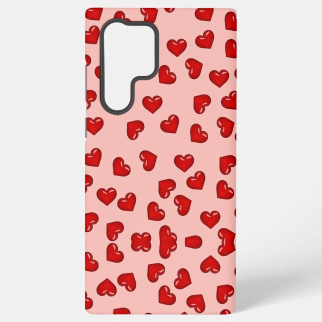 Stylish lovers Red heart pattern on pink Samsung Galaxy S22 Ultra Case (Back)