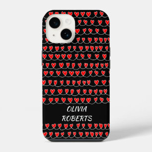 Stylish Loves Red Hearts Pattern Personalised iPhone 14 Case