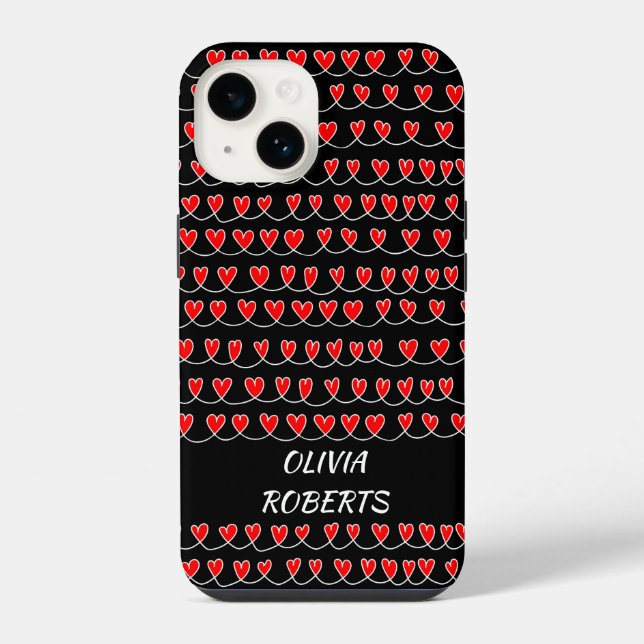 Stylish Loves Red Hearts Pattern Personalised iPhone Case (Back)