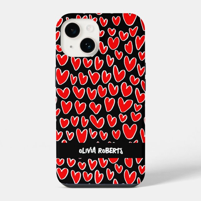 Stylish Loves Red Hearts Pattern Personalised iPhone Case (Back)