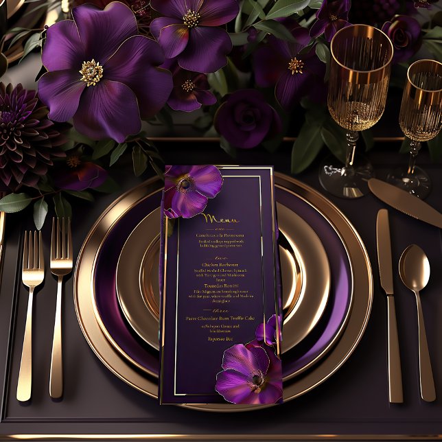 Stylish Luminous Violets Purple Floral Wedding  Menu (Sleep Luminous Violets Floral Wedding Menu )