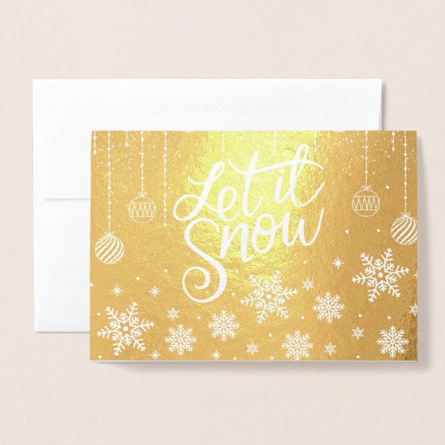 Stylish Luxury Gold Let It Snow Christmas   Foil Card (Front With Envelope)