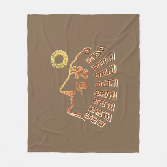 Stylish Machu Picchu Drawing on Beige Brown Fleece Blanket (Front)