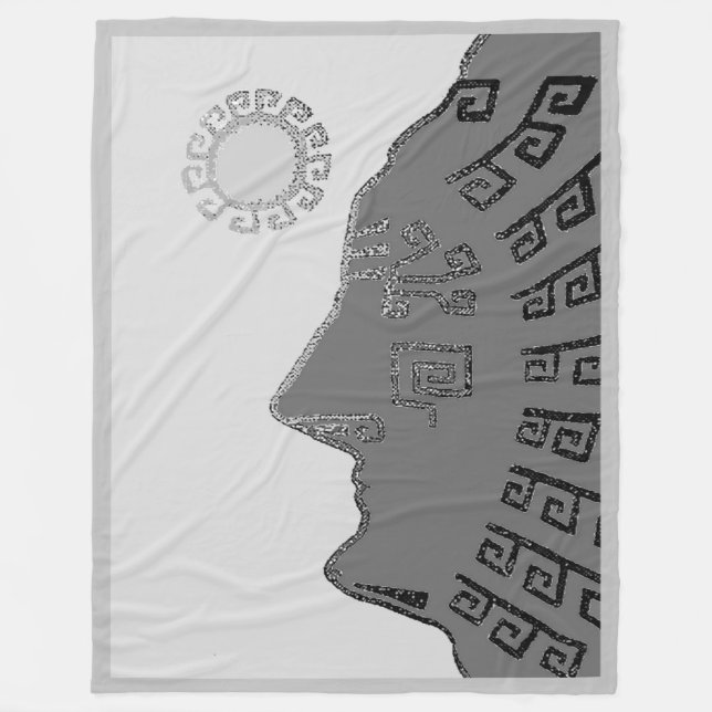 Stylish Machu Picchu Drawing on Silver Grey Fleece Blanket (Front)