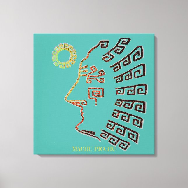 Stylish Machu_Picchu Drawing on Teal Canvas Print (Front)