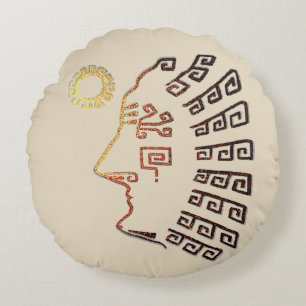 Stylish Machu Picchu Silhouette on Beige Round Cushion