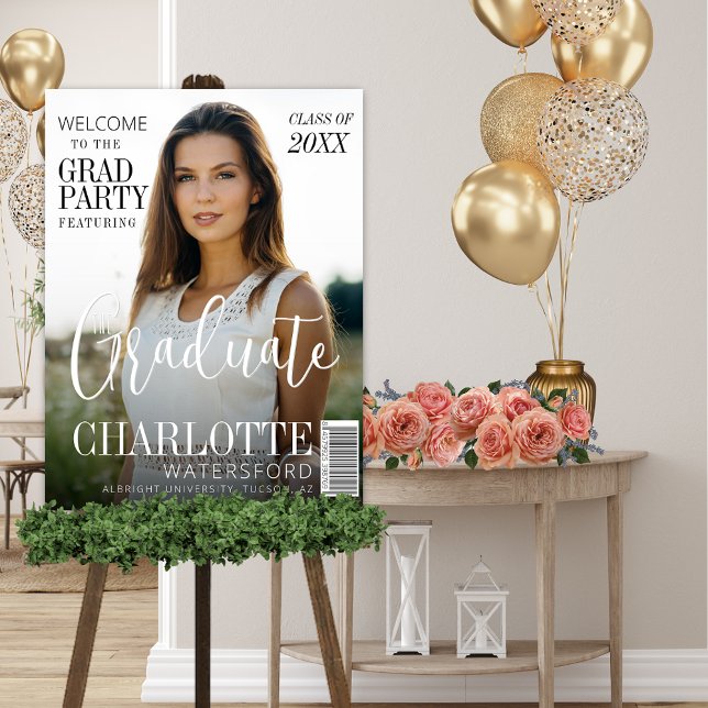 Stylish Magazine Cover The Graduate Class of Photo Print (Custom photo graduation party welcome sign with magazine cover theme the graduate class of year)
