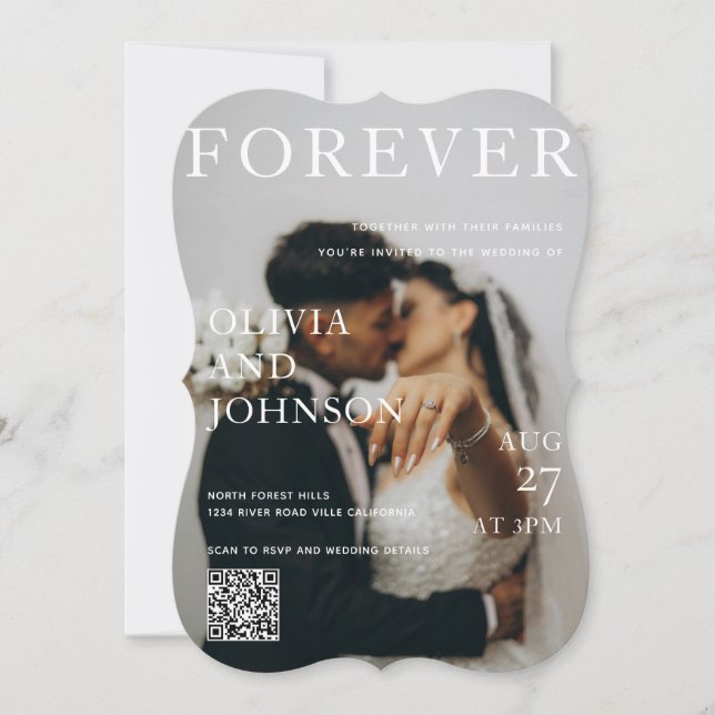 Stylish Magazine Style Qr Code Wedding Invitation (Front)