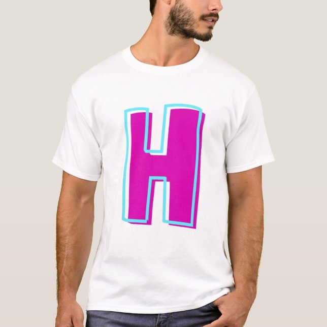 Stylish Magenta and Teal Letter H T-Shirt (Front)