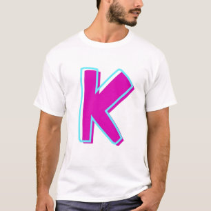 Stylish Magenta and Teal Letter K T-Shirt