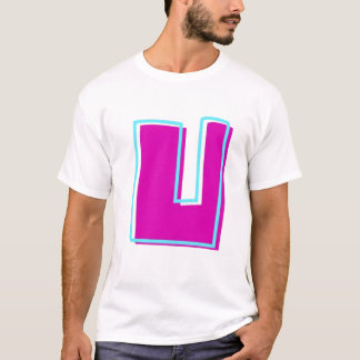 Stylish Magenta and Teal Letter U T-Shirt