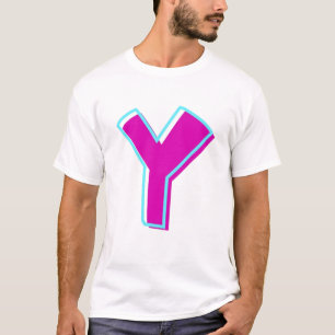 Stylish Magenta and Teal Letter Y T-Shirt