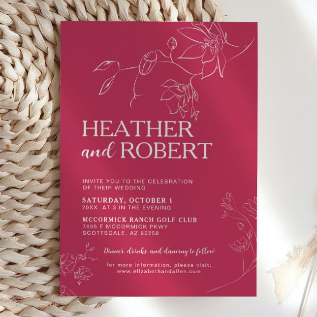 Stylish Magenta Floral Botanical Boho Wedding Invitation (Creator Uploaded)