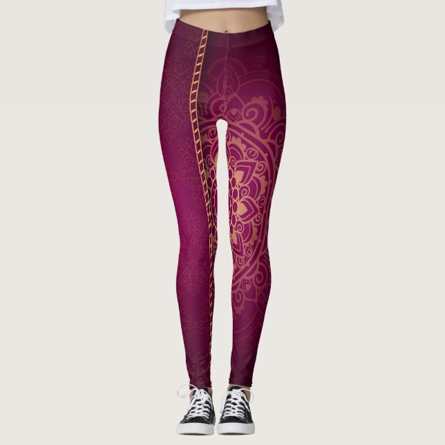 Stylish Magenta Gold Leggings (Front)