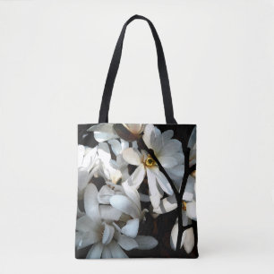 Stylish magnolia flower design black white tote bag