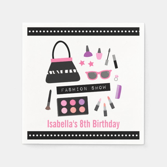 Stylish Makeup Fashion Show Birthday Party Napkins (Front)
