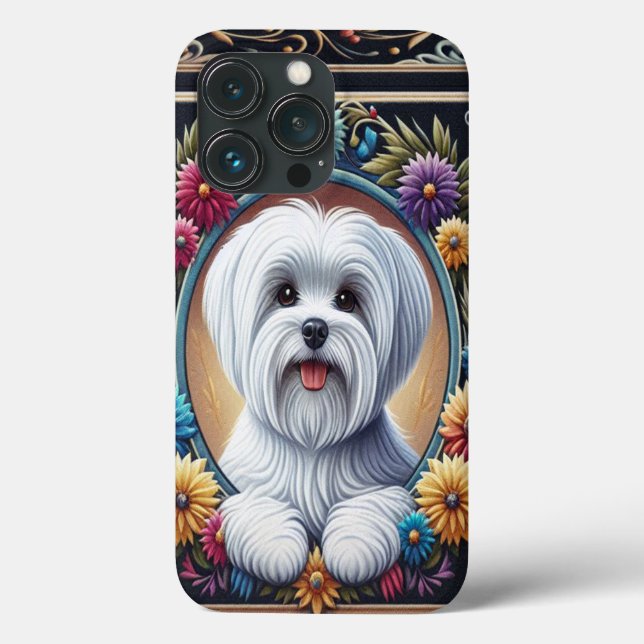 Stylish Maltese Dog Floral Colourful Border Case-Mate iPhone Case (Back)