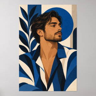 Stylish Man in Blue Geometric Modern Wall Art