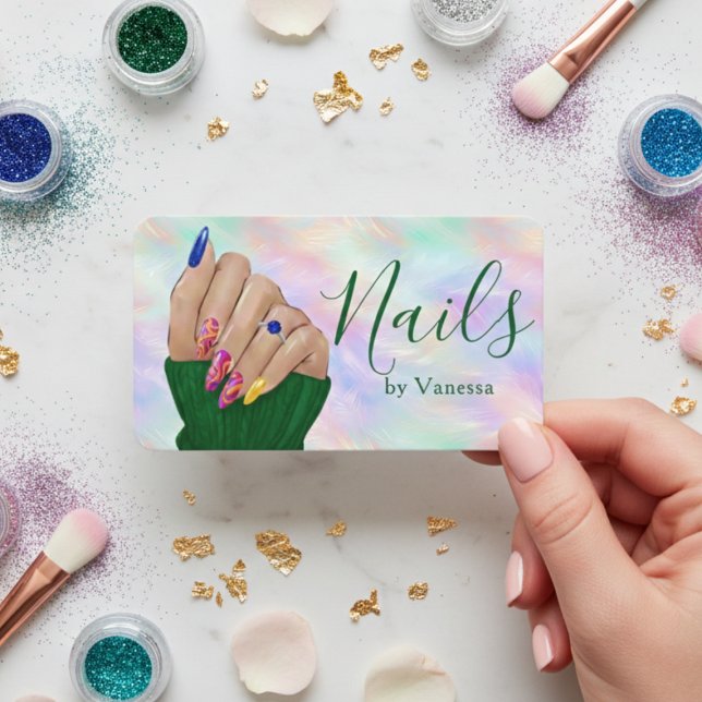 Stylish Manicurist Artist Nail Art Iridescent Opal Business Card (Creator Uploaded)