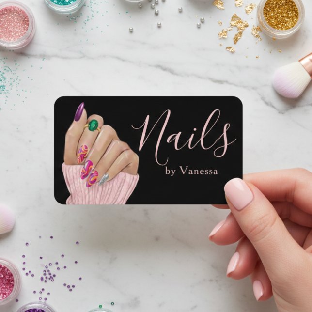 Stylish Manicurist Artist Nail Technician Pink Business Card (Creator Uploaded)