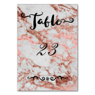 Stylish marble faux rose gold wedding collection table number
