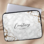 Stylish Marble Gold Glitter Monogram Name or Logo Laptop Sleeve<br><div class="desc">Stylish laptop case with marble and faux gold glitter background and elegant calligraphy font for your name or initials. The electronics case includes space to add your name or monogram, you can even add your company logo. This classy marble laptop bag is sure to make an impression whilst also protecting...</div>