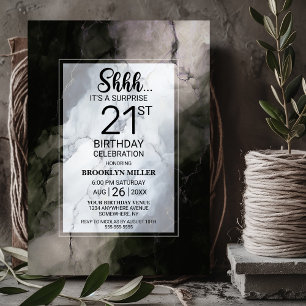 Stylish Marble Surprise 21st Birthday Party Invitation