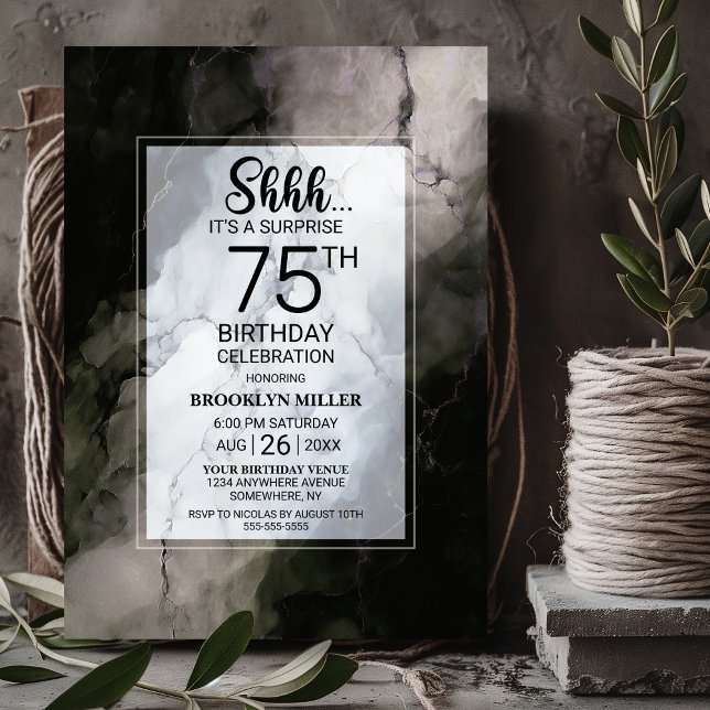 Stylish Marble Surprise 75th Birthday Party Invitation (Creator Uploaded)