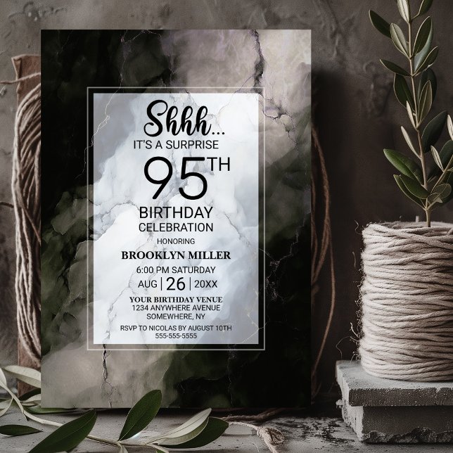 Stylish Marble Surprise 95th Birthday Party Invitation (Creator Uploaded)