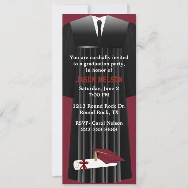 Stylish Maroon Graduation Party Invitation (Front)