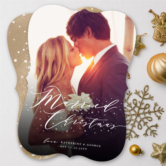 Stylish Married Christmas Sparkles Photo Wedding  Holiday Card (Creator Uploaded)