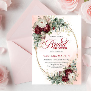 Stylish Marsala Flowers Eucalyptus Bridal Shower Invitation
